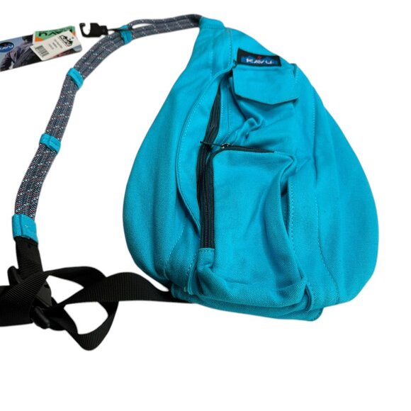 KAVU New NWT Sling Pack Backpack Turquoise Blue.  Rope Handles.  Mini Rope Bag.